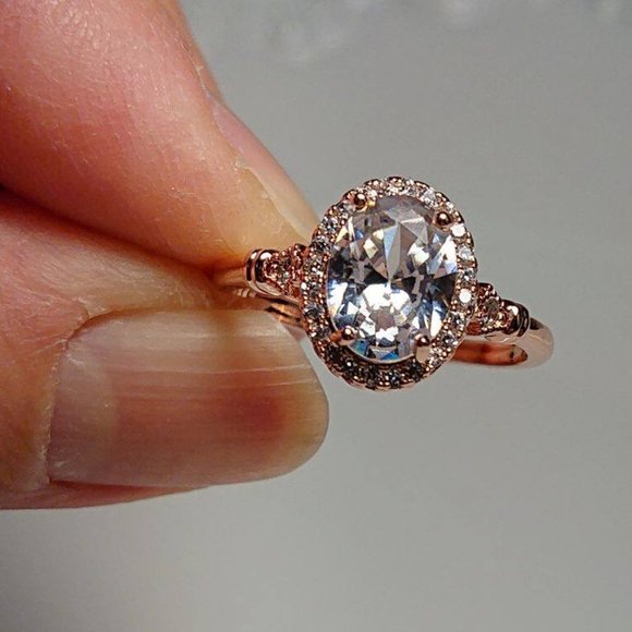 Fashion Engagement Ring Oval Zircon Crystal Wedding Band Bridal Promise Rings - Picture 7 of 7